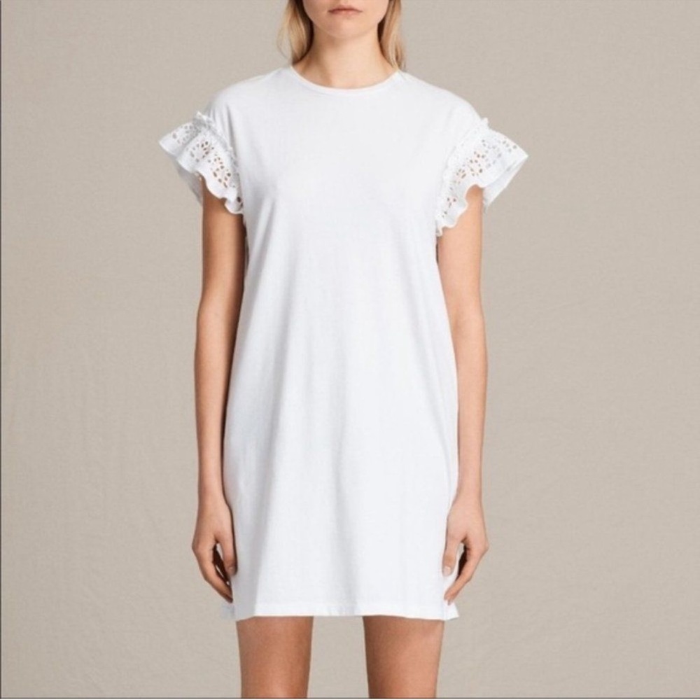 AllSaints Trixi ruffled eyelet sleeve mini dress